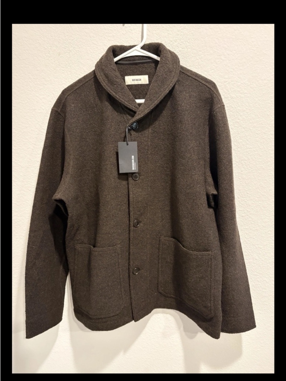 NWT Buck Mason Men’s 100% Merino Wool Deep Felted Coat Brown Large retail $298